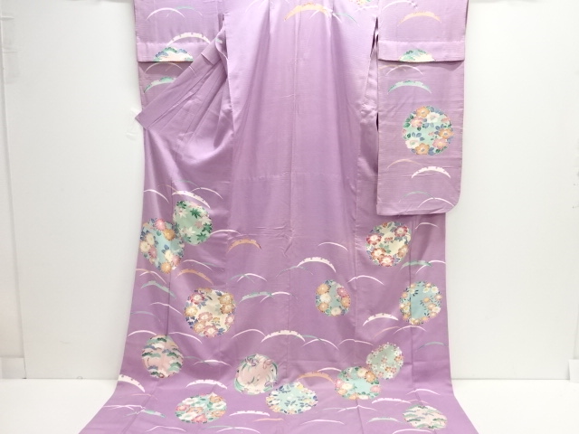 831.□超美品□アンティーク紋錦紗麻の葉に糸巻模様単衣長襦袢